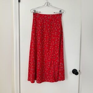 Lulus Floral Maxi Skirt Romantic Coquette Vibrant Red with Slit & Lining Small